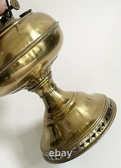 Antique Bradley & Hubbard B&H Decorative Art Oil Lamp Polished Brass Glass Shade