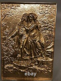 Antique Bradley & Hubbard Type Polished Brass Plaque WithStand 7 x 4 3/4