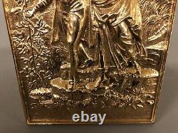 Antique Bradley & Hubbard Type Polished Brass Plaque WithStand 7 x 4 3/4