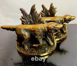 Antique Brass Book Ends. Pointer Bird Hunting Dog Solid Brass