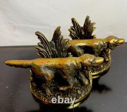 Antique Brass Book Ends. Pointer Bird Hunting Dog Solid Brass