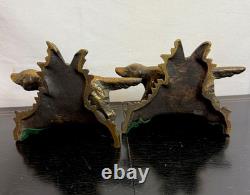 Antique Brass Book Ends. Pointer Bird Hunting Dog Solid Brass