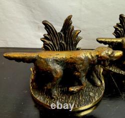 Antique Brass Book Ends. Pointer Bird Hunting Dog Solid Brass