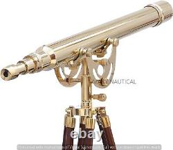 Antique Brass Polished Telescope With Wooden Tripod Stand Maritime Reflex Scope