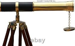 Antique Brass Polished Tripod Telescope Single Barrel Maritime Adjustable Scope