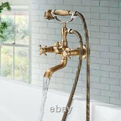 Antique Brass Wall Mount Clawfoot Bath Tub Faucet with Hand Shower Mixer Tap