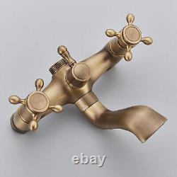 Antique Brass Wall Mount Clawfoot Bath Tub Faucet with Hand Shower Mixer Tap