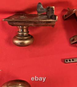Antique Cast Brass Rim Lock/Latch with Catch & Opposite Door Knob