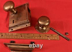 Antique Cast Brass Rim Lock/Latch with Catch & Opposite Door Knob