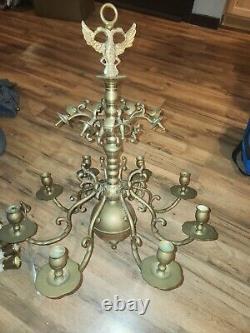 Antique Dutch Rose solid brass chandelier