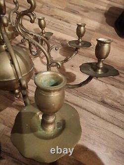 Antique Dutch Rose solid brass chandelier