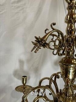 Antique Dutch Rose solid brass chandelier