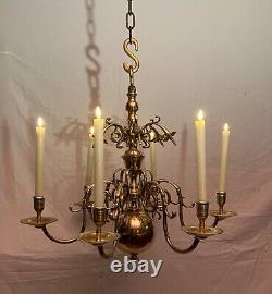 Antique Dutch Rose solid brass chandelier