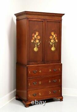 Antique Early 20th Century Hand Painted Chippendale Armoire / Linen Press