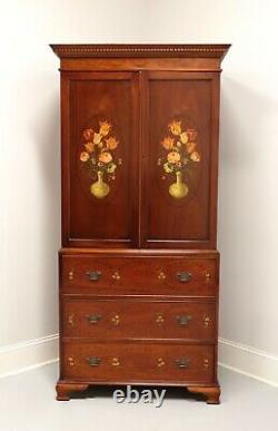 Antique Early 20th Century Hand Painted Chippendale Armoire / Linen Press