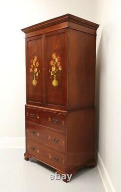 Antique Early 20th Century Hand Painted Chippendale Armoire / Linen Press