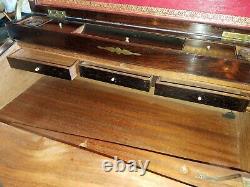 Antique English Lap Desk/Campaign Chest withStand Rosewood with Brass Trim