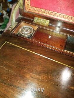 Antique English Lap Desk/Campaign Chest withStand Rosewood with Brass Trim