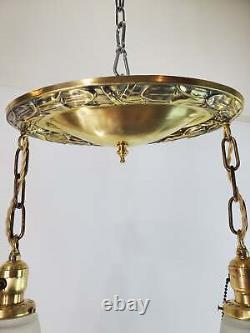 Antique Flush Mount Polished Brass 2-Light Chandelier 1920s