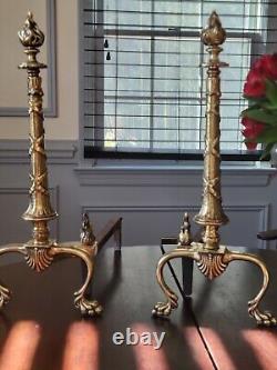 Antique French Empire Flame Andirons Polished Impressive