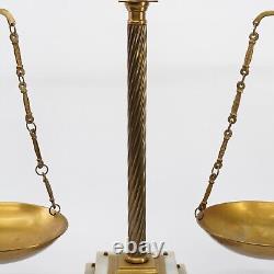 Antique Hanging Balance Scale Solid Brass Polished Natural Stone Marble Justice