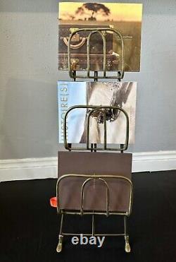 Antique Magazine Rack, Polished Steel and Brass