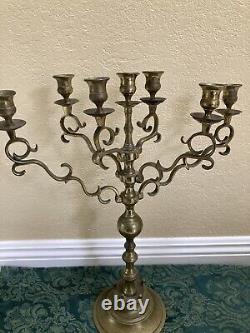 Antique Menorah Polish Brass Rotating Arms 7 Branch