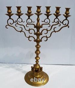 Antique Menorah Polish Brass Rotating Arms 7 Branch 1890s 22 Hanukkah