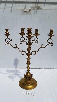 Antique Menorah Polish Brass Rotating Arms 7 Branch 1890s 22 Hanukkah