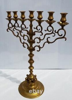 Antique Menorah Polish Brass Rotating Arms 7 Branch 1890s 22 Hanukkah