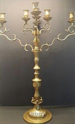 Antique Menorah Polish Brass Rotating Arms 7 Branch 1890s, 23, Hanukkah
