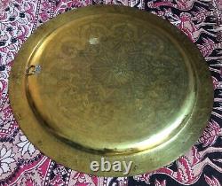 Antique Moroccan Polished Brass Table Top Tray 19th Century