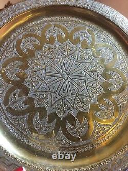 Antique Moroccan Polished Brass Table Top Tray 19th Century