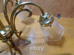 Antique Polished Brass 5-Arm Light Fixture Rewired Porcelain Sockets #3953