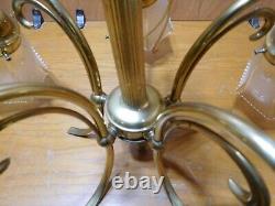 Antique Polished Brass 5-Arm Light Fixture Rewired Porcelain Sockets #3953