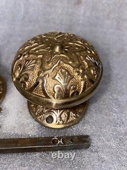 Antique Polished Brass Branford Fancy Ornate Of Doorknobs set & Rosettes
