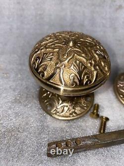 Antique Polished Brass Branford Fancy Ornate Of Doorknobs set & Rosettes