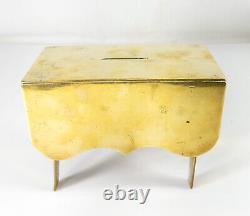 Antique Polished Brass Bronze Drop Leaf Table Form Americana Piggy Bank Safe