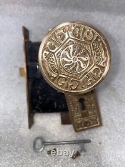 Antique Polished Brass Door Set, Lock, Knobs, Plates, by Corbin c1895