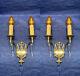 Antique Polished Brass Double Candle Sconces French Wheel Cut Prisms 113d