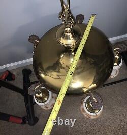 Antique Polished Brass Five 5 Light Shades light Fixture Chandelier Rewired