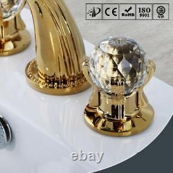 Antique Polished Gold Brass Bathroom Basin Sink Mixer Tap Faucet Cystal Handles