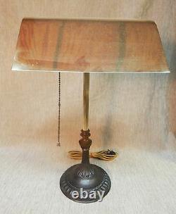 Antique Polished & Laquared Brass & Iron Desk Light Table Lamp 19 x 9