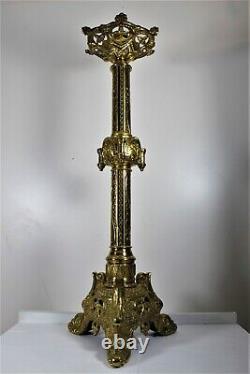 Antique Religious Altar Romanesque Brass Polished Candelabra Candle Holder 28