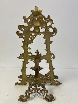 Antique Rococo Revival Style Polished Brass Table Display Easel 19th/20th 15 H