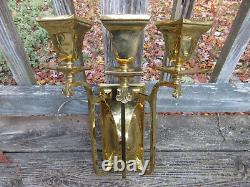 Antique Signed 3-light Brass Sconce Lamp PART Highly Polished