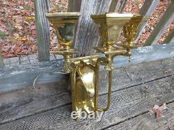 Antique Signed 3-light Brass Sconce Lamp PART Highly Polished