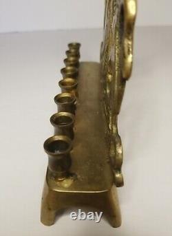 Antique Solid Polished Brass Menorah 9 Holders 2 Judah Lions Bench Design 1920's