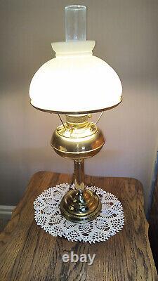 Antique Tall Polished Brass Kerosene Lamp-electrified-with Glass Shade