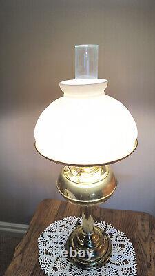 Antique Tall Polished Brass Kerosene Lamp-electrified-with Glass Shade